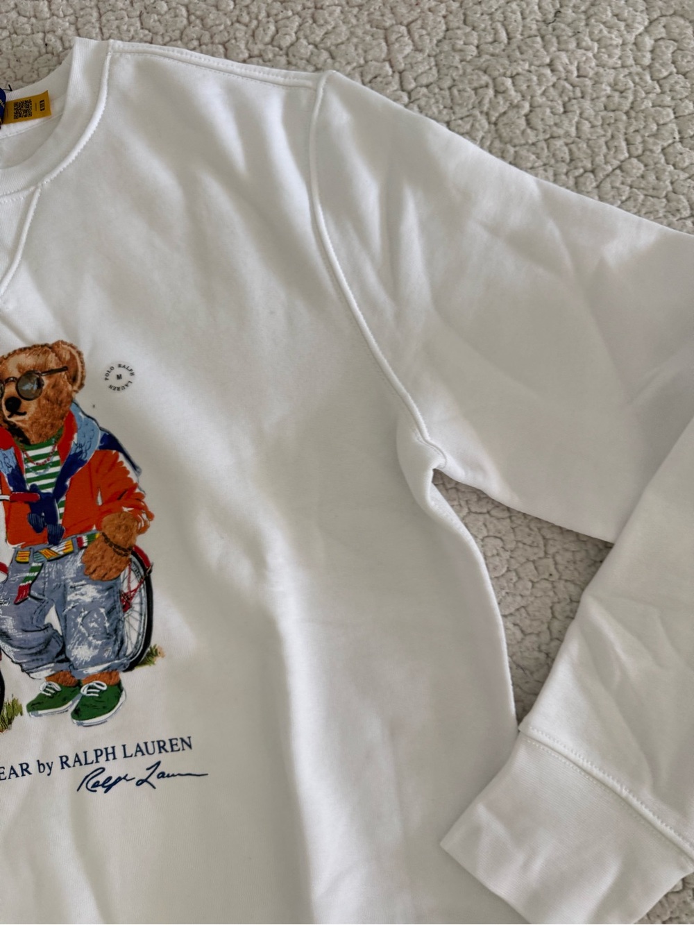 New men’s Polo Ralph Lauren Sz M White Crewneck with Polo Bear Bicycle - Picture 5 of 7